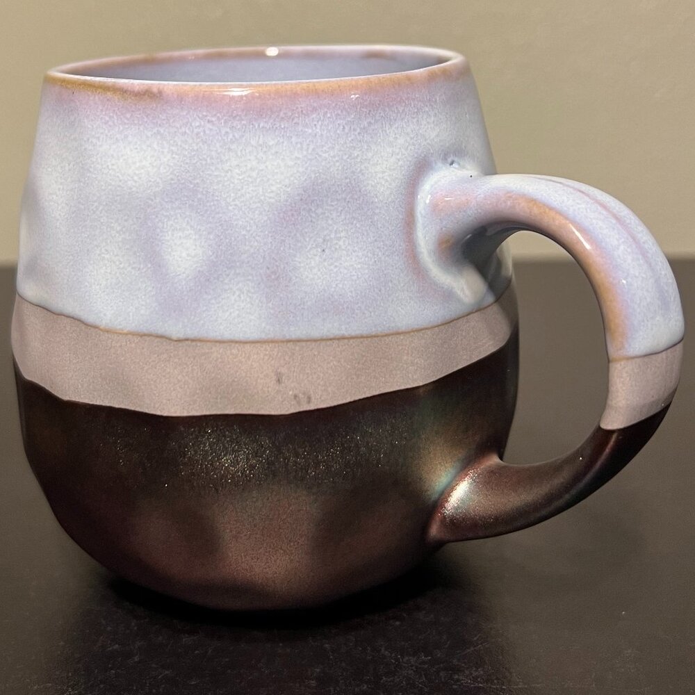 Boho Iridescent Metallic Copper & Aqua Glazed Dimpled Stoneware Coffee Mug 16oz